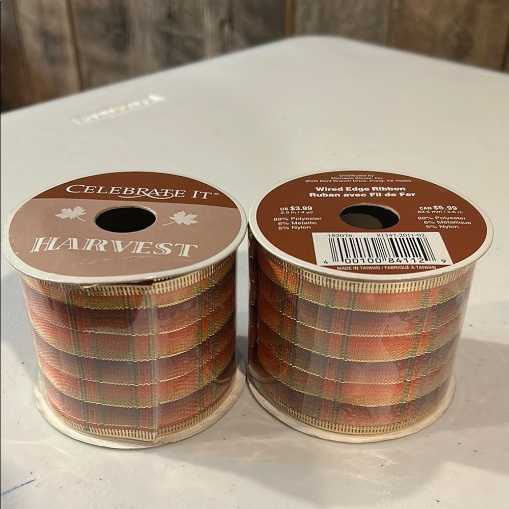 Celebrate It Autumn Plaid Gift Wrap Ribbon Orange and Brown